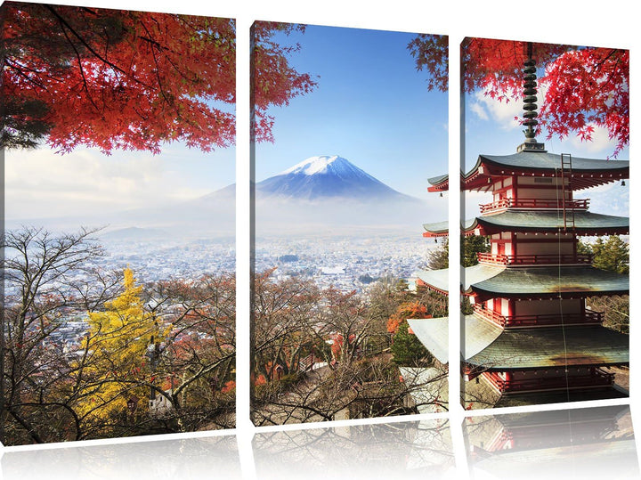 Pixxprint Japanischer Tempel im Herbst als Leinwandbild | Grösse: 3 Teilig (120x80) | Wandbild| Kuns