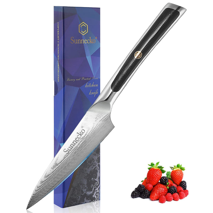 Sunnecko Schälmesser Damast 9cm Damastmesser Gemüsemesser Obstmesser Allzweckmesser - Japanischer Da