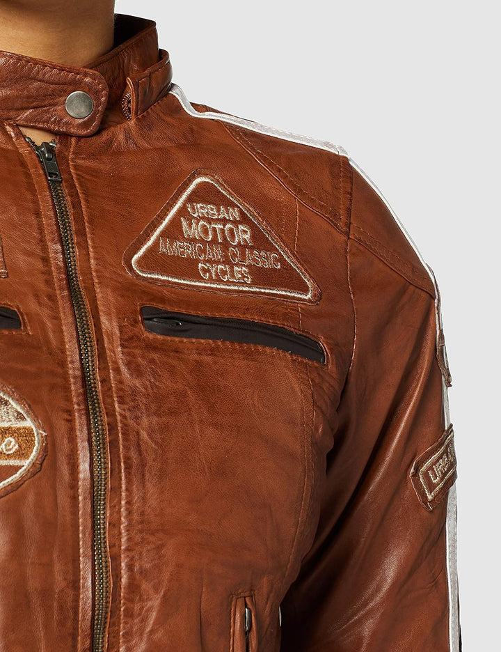 URBAN 5884 Motorradjacke Damen Mit Protektoren, Damenjacke aus Lammleder, Protektoren für Rücken, Sc