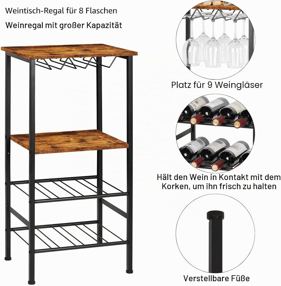CADUKE Freistehendes Weinregal mit Weinglashalter, Barschrank mit Tischplatte, Flaschenregal für 8 F