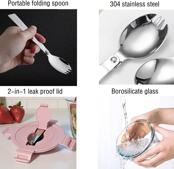 720ML Runde Glasbehälter Mit Deckel Und Löffel. Runde Glas Suppe Behälter, Meal Prep Boxen Glas für