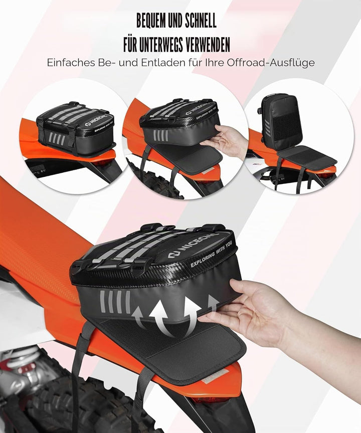 NICECNC Motorrad-Heckkotflügeltasche, Dirt-Bike-Tasche, Rücksitz mit Werkzeug-Rolltasche, Dirt-Bike-