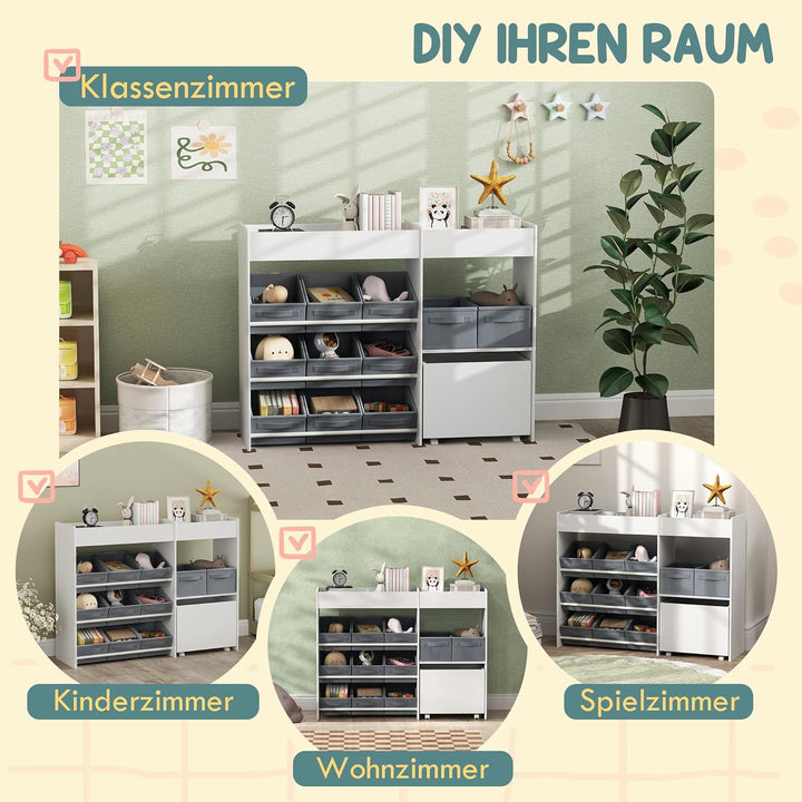 AIYAPLAY Kinderregal mit 11 Aufbewahrungsboxen Bücherregal für Kinder Spielzeug-Organizer Kinderzimm