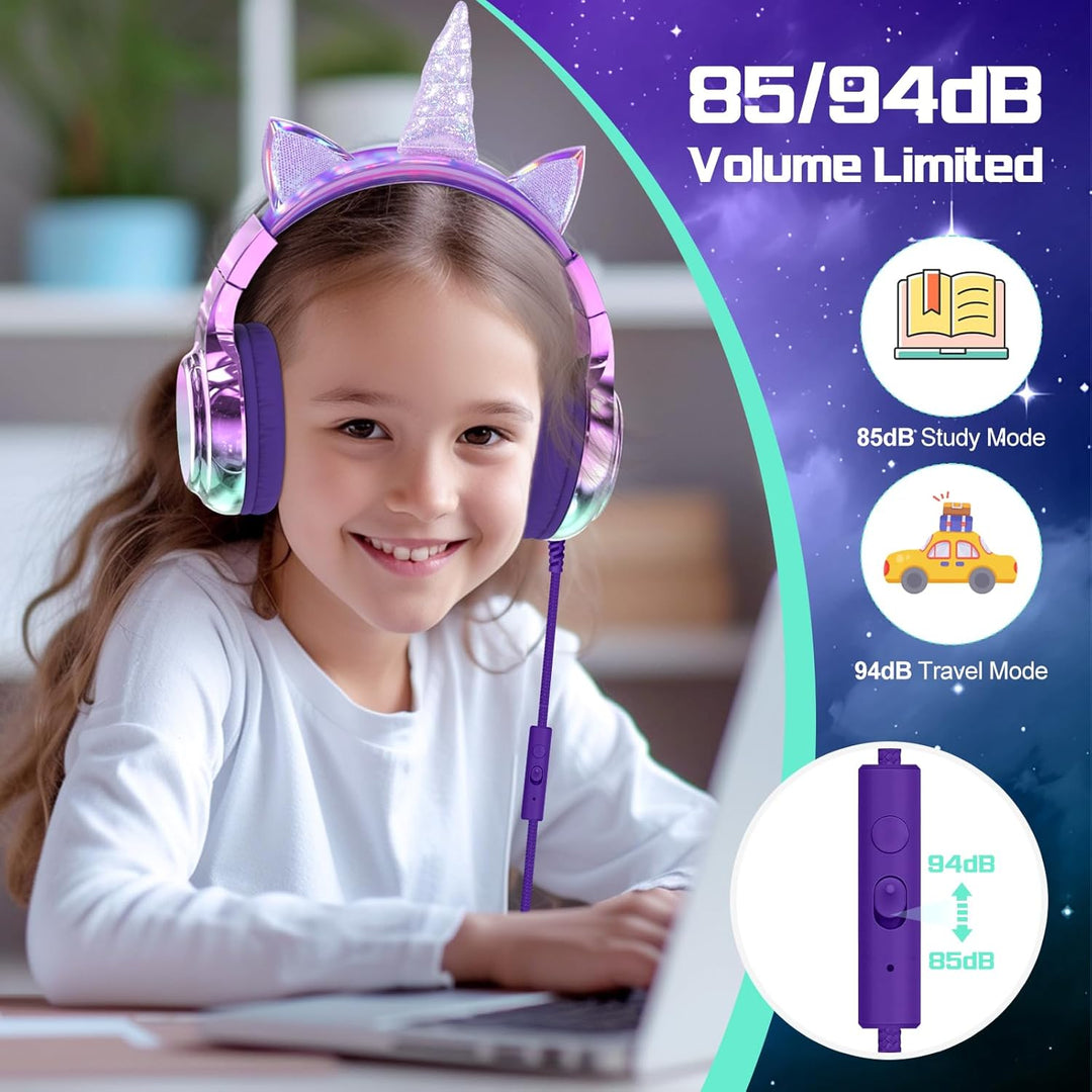 JYPS Kinder Kopfhörer, Kopfhörer Kinder mit Kabel, 85/94dB Lautstärkenbegrenzer, Audio-Sharing, Falt
