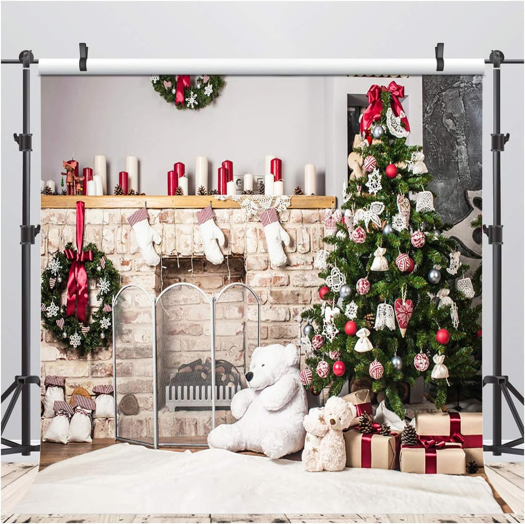 AIIKES 8x8FT Weihnachtsfotografie Hintergrund Weihnachtsbaum Geschenk Kamin Hintergrund Baby Neugebo