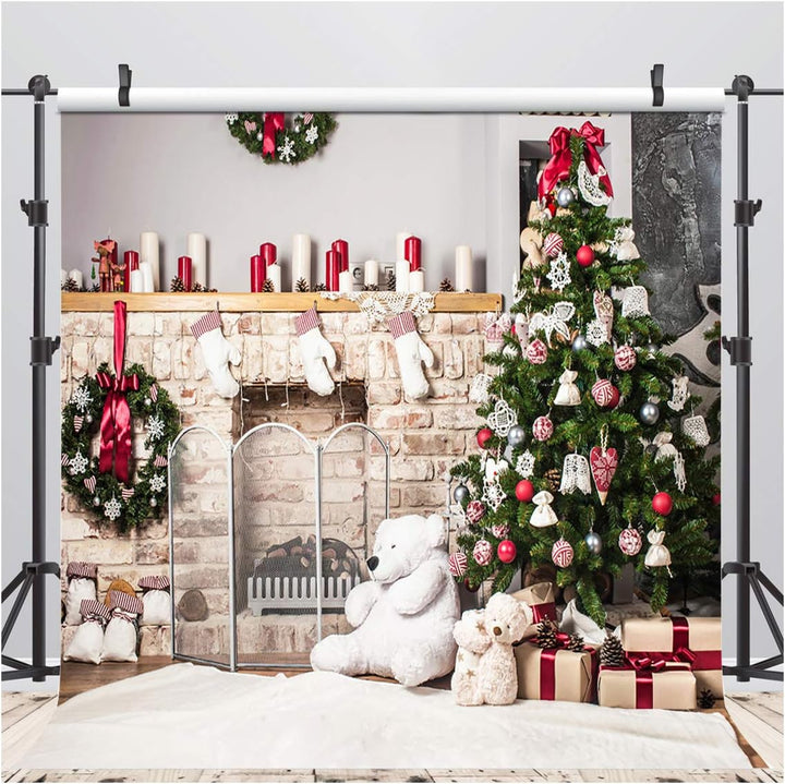 AIIKES 8x8FT Weihnachtsfotografie Hintergrund Weihnachtsbaum Geschenk Kamin Hintergrund Baby Neugebo