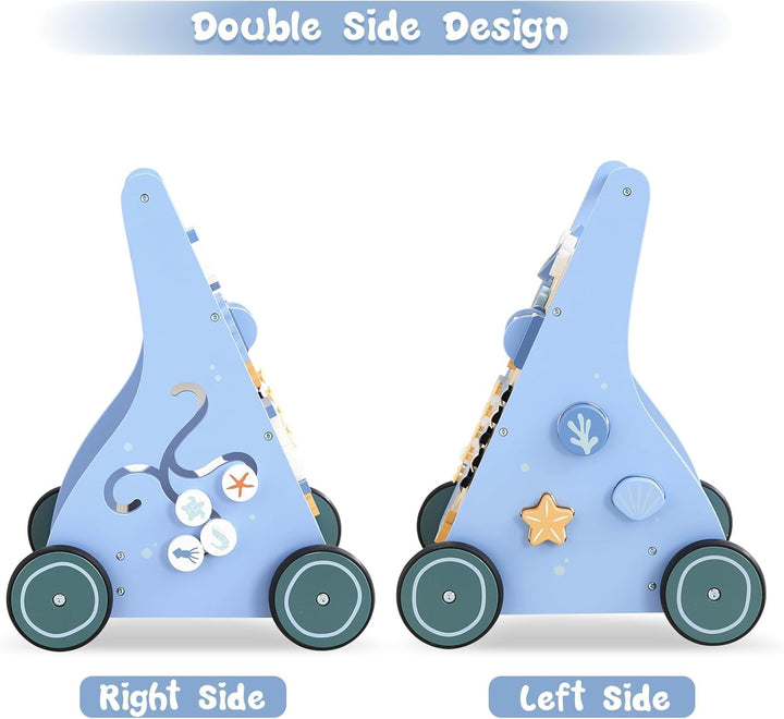 Asweets Baby Lauflernwagen aus Holz, Baby Walker und Activity Center, Multifunktion Montessori Spiel