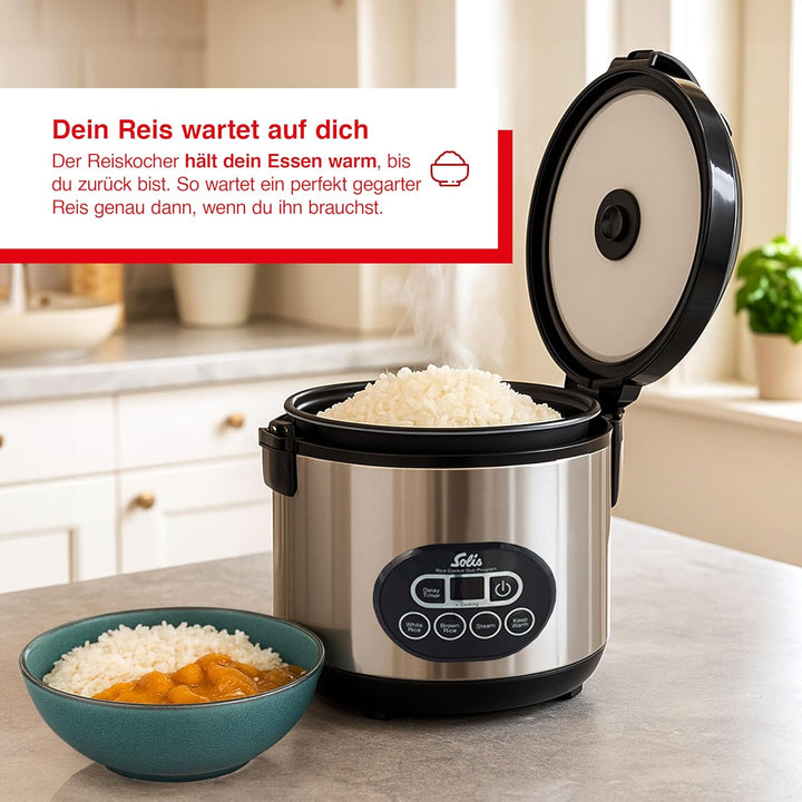 Solis Reiskocher Rice Cooker Duo Program - Reiskocher und Dampfgarer für 6 Tassen Reis - auch für Su