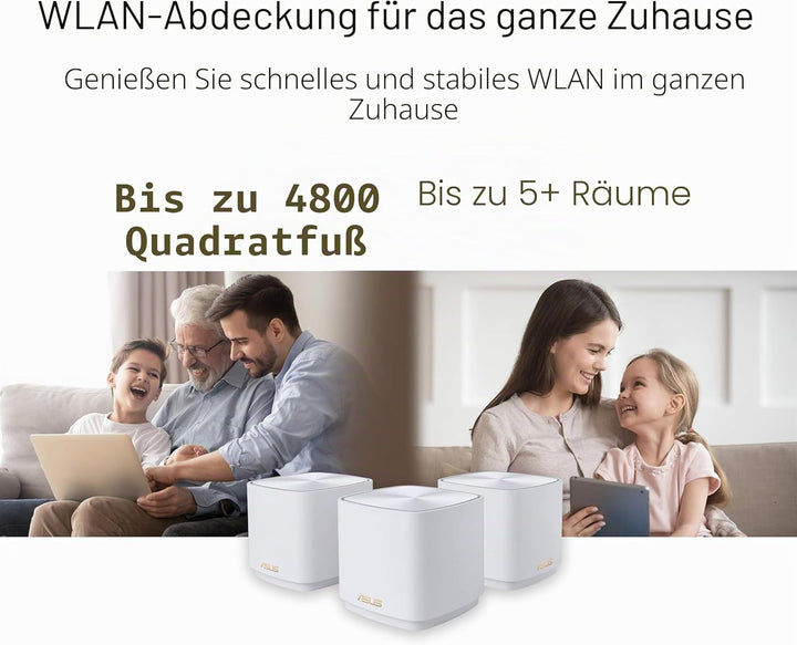 ASUS Ai Mesh AX-WLAN System ZenWiFi XD4 Schwarz (3in1 Mesh Zugangspunkte-Set, AX1800 WiFi 6, 2x Giga