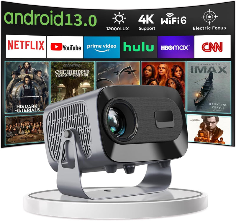 360° Drehbar Mini Beamer 1080P Android 11.0 Wandprojektor mit Lautsprecher, Netflix, Auto-Fokus 2+16