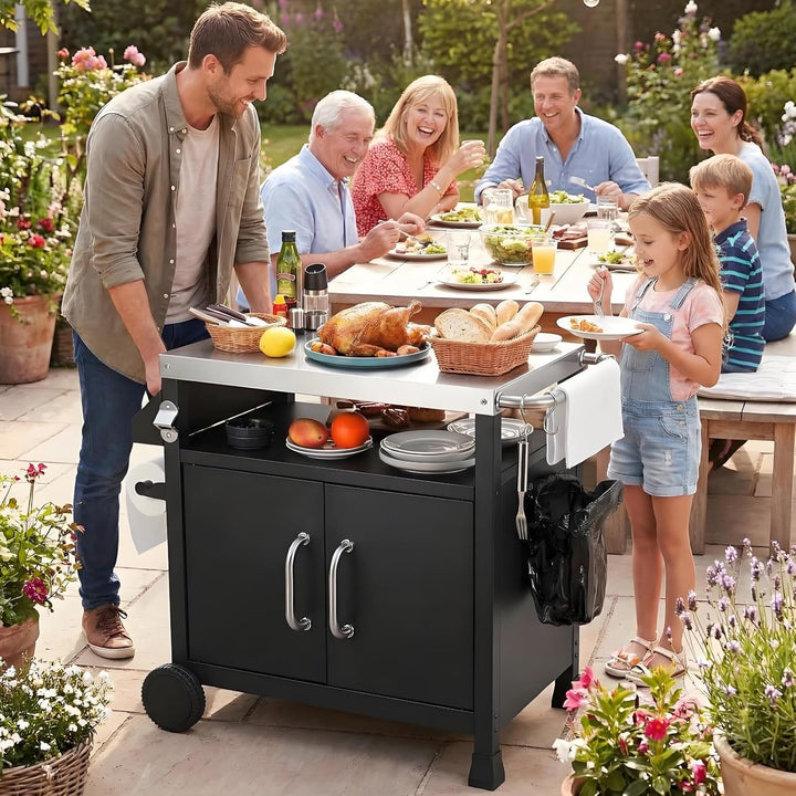 LIFERUN Edelstahl Grillwagen 3-Etagen, Grilltisch Servierwagen Beistelltisch, Grill Trolley Outdoor,