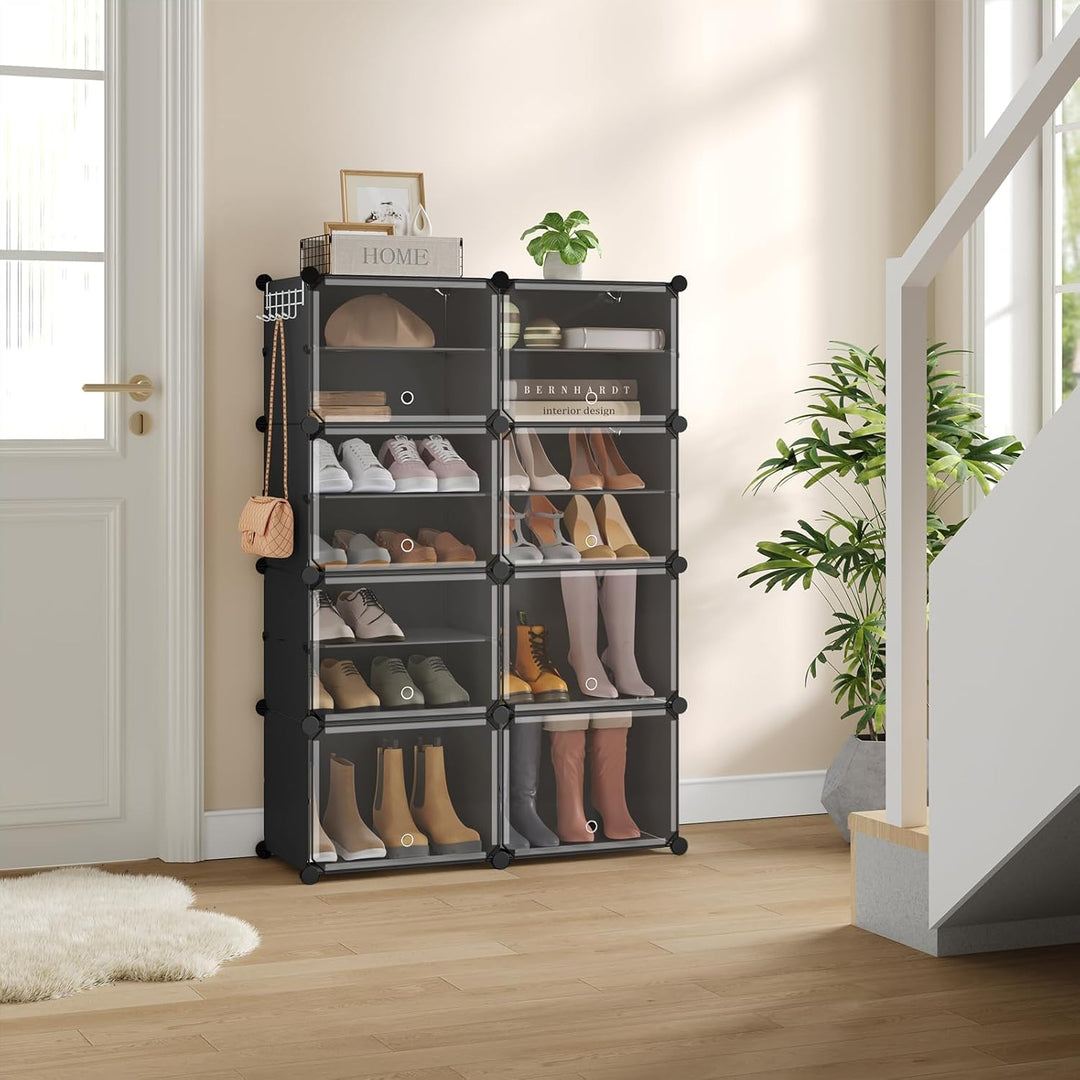 WOLTU Schuhregal, Schuhschrank mit 8 Fächern, Platzsparend, Mit Haken, Schuhablage Kunststoff, für F