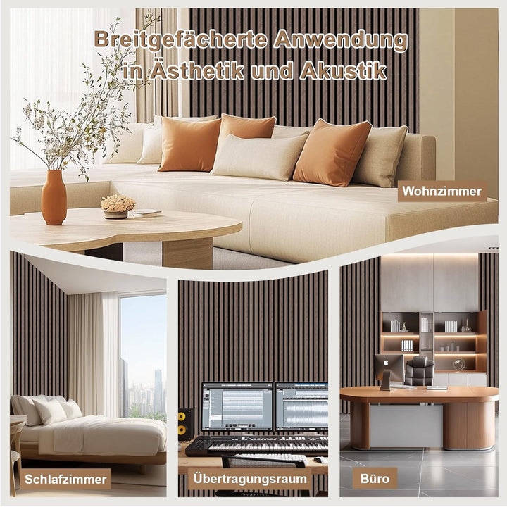 Akustikpaneele Holz, Faltbar 1,44m² - 240x60cm 3D Wandpaneele Holz, Akustik Paneele Wand für Küche,
