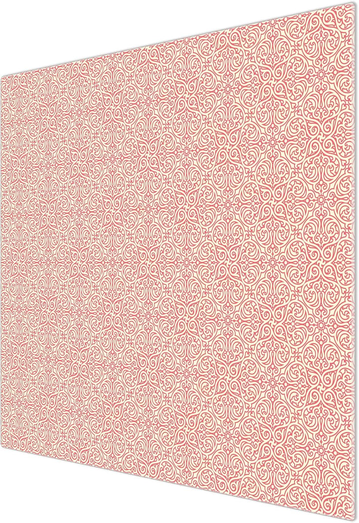 banjado® Herdabdeckplatte Glas 1-teilig 60x52 cm/Schneidebrett Herdabdeckung mit Motiv Rosa Arabesqu