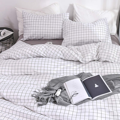 Bettwäsche Set 2tlg Kariert Bettbezug 135x200cm Schwarz Weiss Karo Soft Mikrofaser mit 80x80cm Kisse