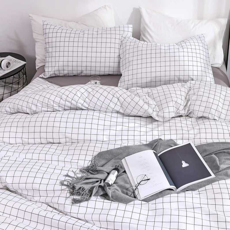 Bettwäsche Set 2tlg Kariert Bettbezug 135x200cm Schwarz Weiss Karo Soft Mikrofaser mit 80x80cm Kisse