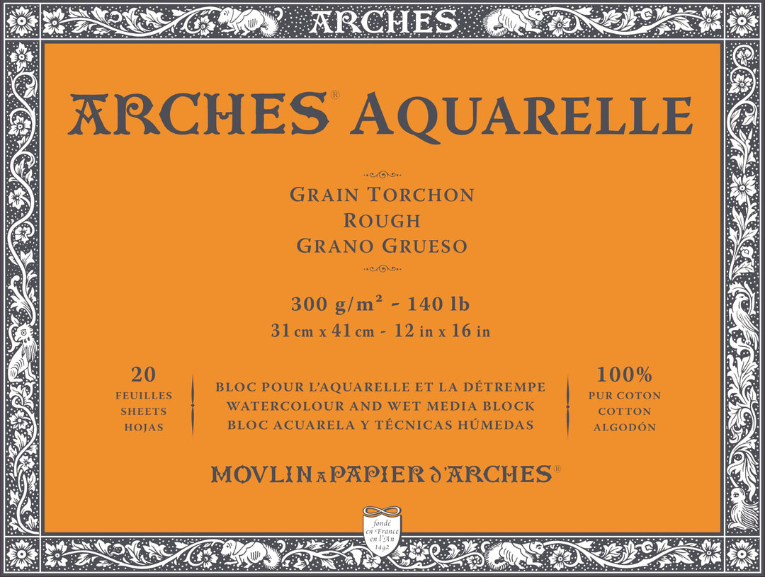 ARCHES A1795087 Aquarelle 100% dick, 300 g, geleimt, 4 l, 31 x 41, 20 Blatt, naturweiss, Baumwolle,