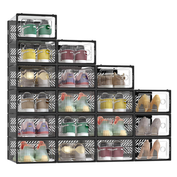 SONGMICS Schuhboxen, 18er Set, Aufbewahrungsbox für Schuhe, robust, faltbar und stapelbar, für Schuh