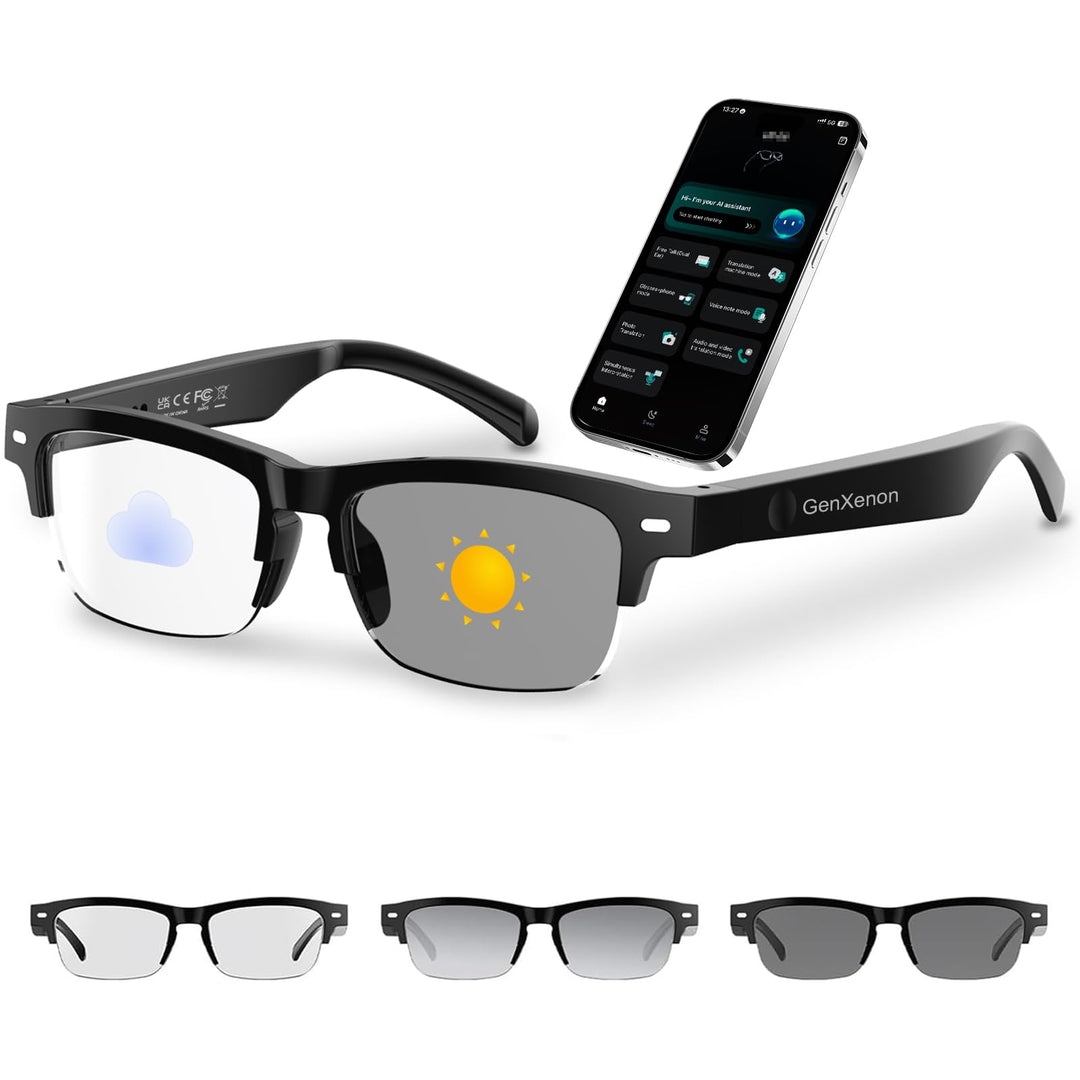 GenXenon AI Smart Glasses, Bluetooth KI Brille mit 164 Sprachen (Echtzeitübersetzung), Photochrome B