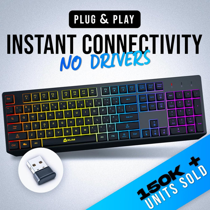 KLIM Chroma Wireless Gaming Tastatur Kabellos QWERTZ + Neue 2022 Version + Langlebig, Ergonomisch, W