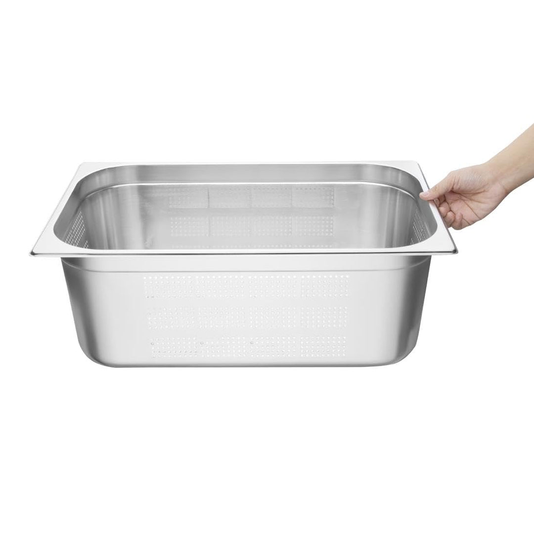 Vogue Gastronomiebehälter aus Edelstahl, Gastronorm 1/1, 200 mm tief, perforiert 200mm, 200mm