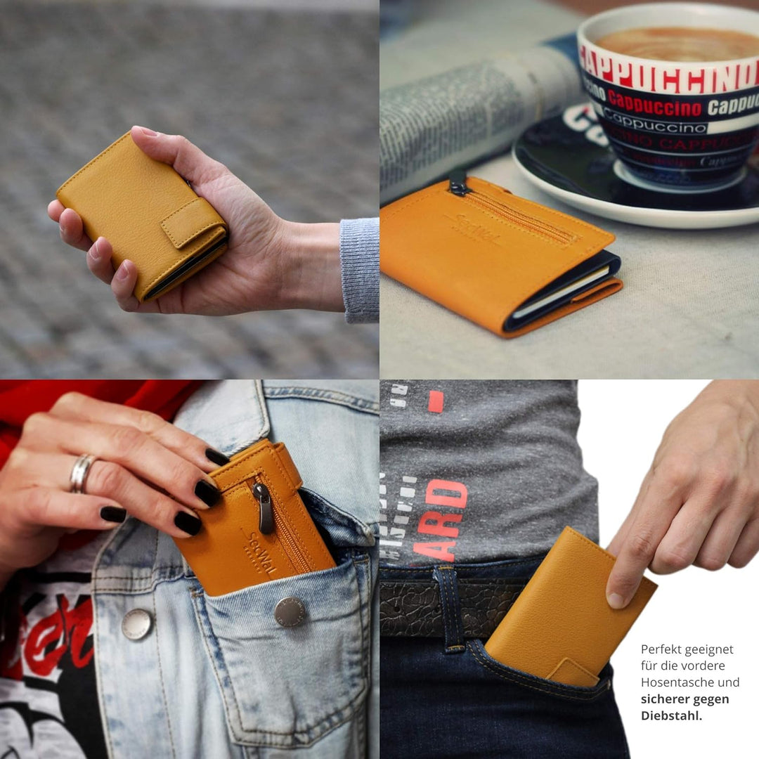 SecWal Kartenetui mit Münzfach Reissverschluss (Gelb), Gelb