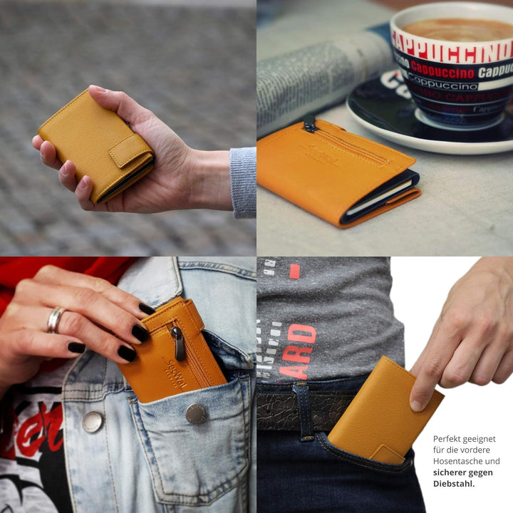 SecWal Kartenetui mit Münzfach Reissverschluss (Gelb), Gelb