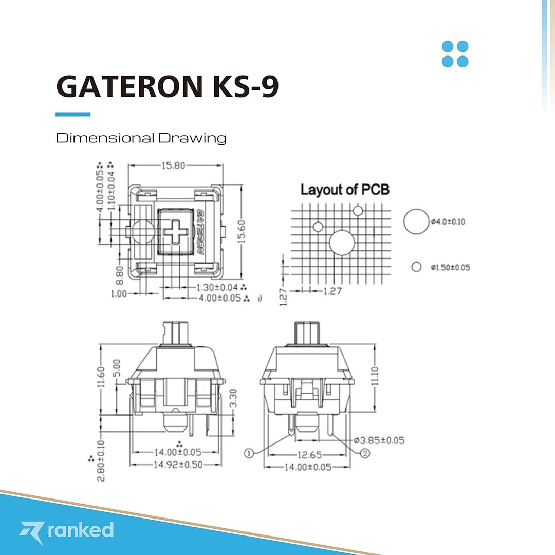 Packung mit Gateron ks-9 Tastenschaltern für Mechanische Tastaturen | Platte Montiert (Gateron Brown