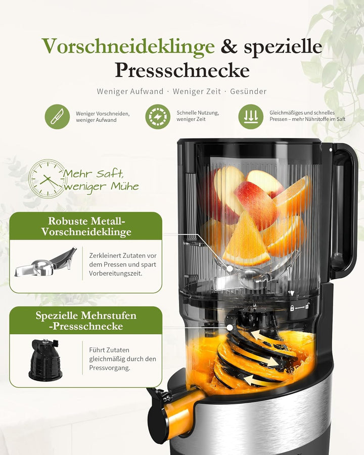 Entsafter, Slow Juicer mit 130mm Breite Fütterungsröhre für Ganze Gemüse und Obst Testsieger, 220W K