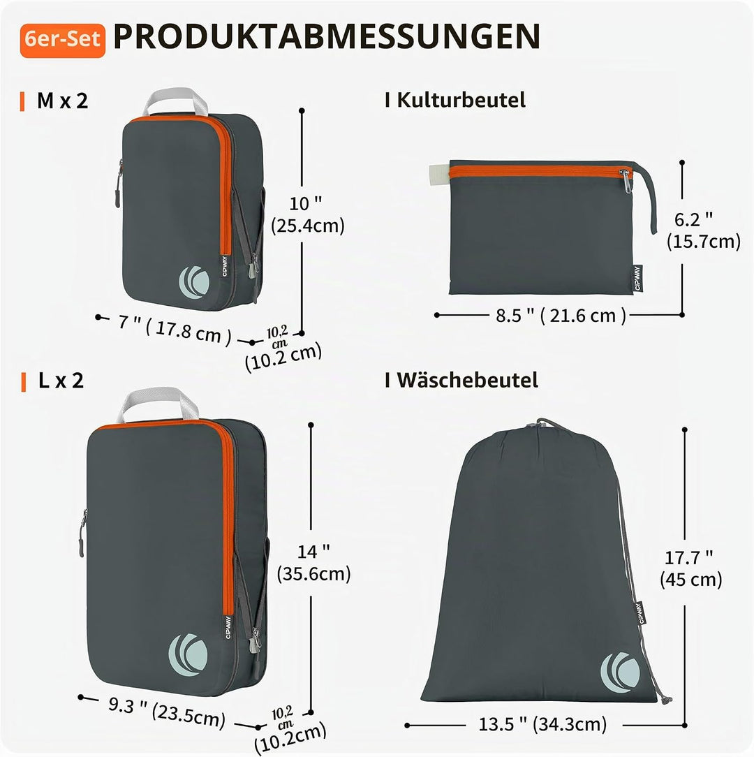 Cipway Kompressions-Packwürfel-Set, ultraleicht, erweiterbar, Reise-Organizer für Handgepäck (grau,