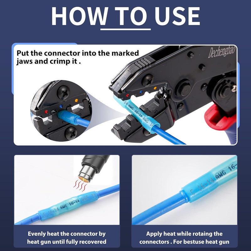 Dechengbao Crimping Tool For Heat Shrink Connectors Set with 200PCS (0.5-6mm²) Marine Grade Heat Shr