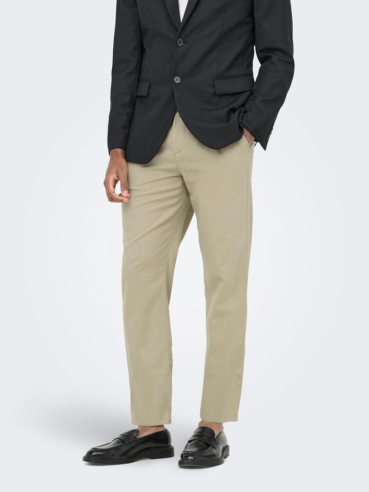 Only &amp; Sons Herren Hose Onsleo Crop Linen Mix 0048 Pant 31W / 34L Chinchilla, 31W / 34L Chinchilla