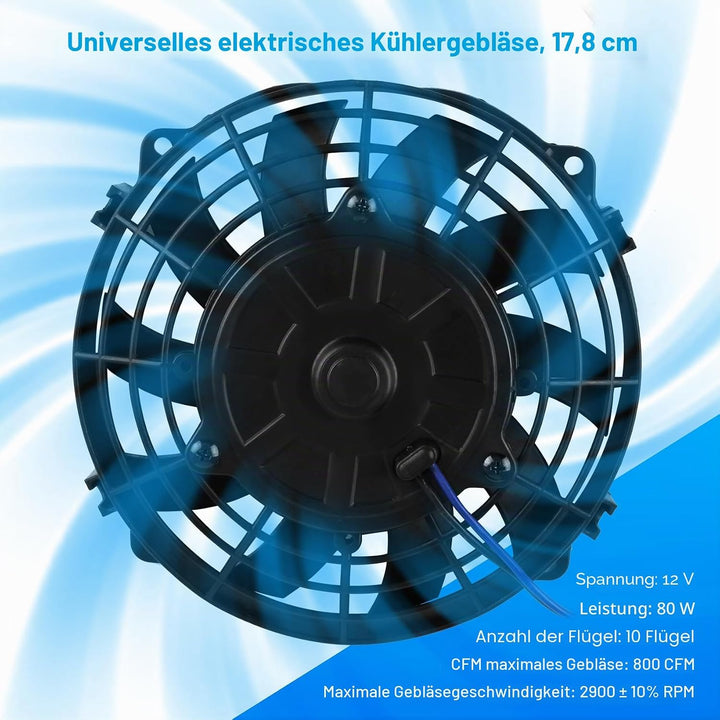 DOCAS 7 Zoll 12V 80W Universal Auto Kühlerlüfter Kühlgebläse, Auto Elektrischer Lüfter Motorlüfter S