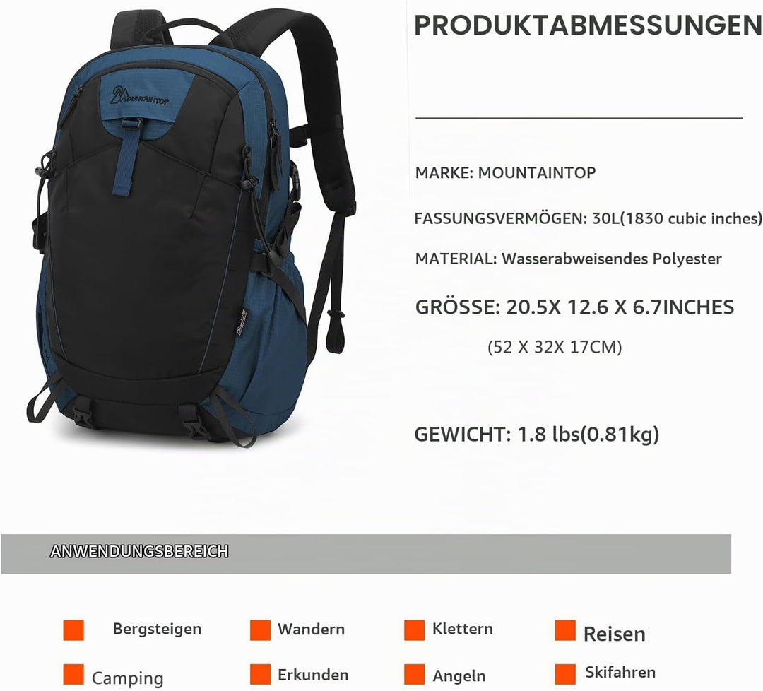 Mountaintop 30L/40L Wanderrucksack Herren Damen Daypack für Alltag und Outdoor, Tageswanderungen und