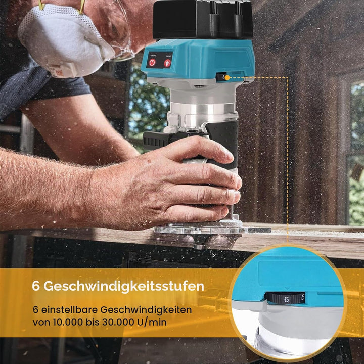 Akku Oberfräse, Einhandfräse Kantenfräse, Bürstenloser Trimmer Für Die Holzbearbeitung, mit 1/4 Zoll