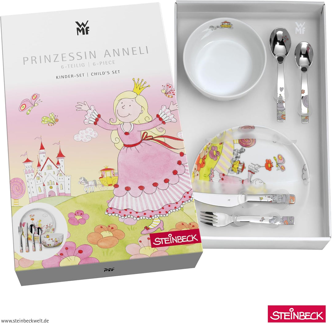 WMF Kindergeschirr-Set Prinzessin Anneli – 6-teilig mit Name – Personalisierbar mit Gravur – Teller,