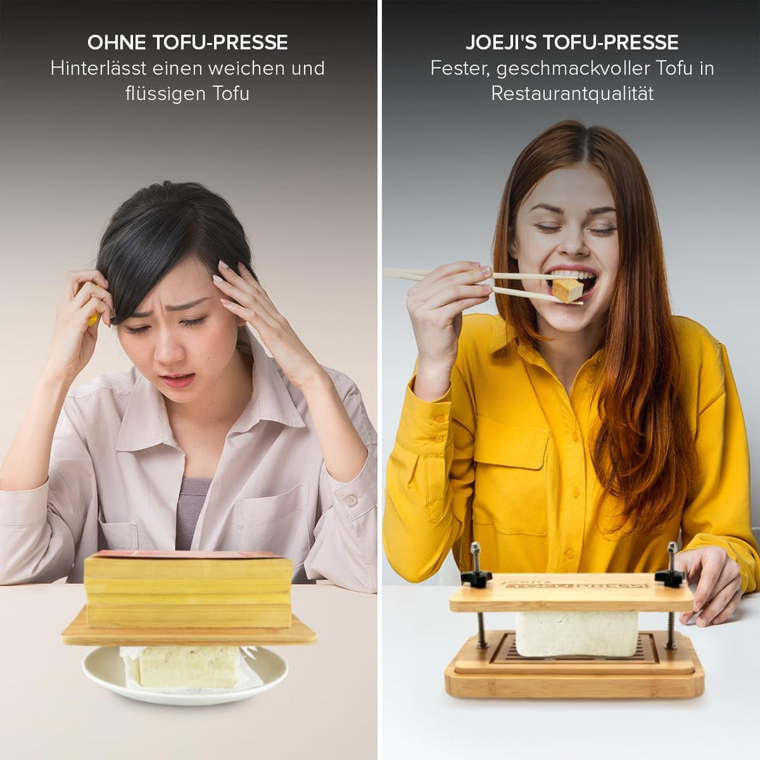joeji's Kitchen Tofu Presse - Bambus Holz Tofupresse Mit Unterboden - Tofu-Sieb und Abtropfschale -