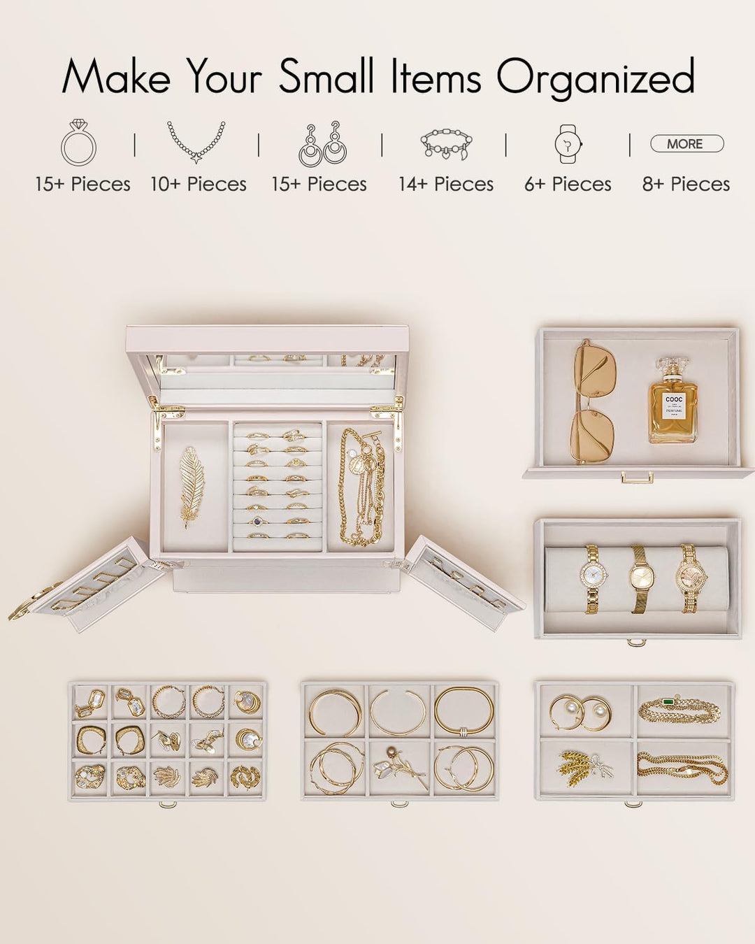 Vlando Schmuckaufbewahrung Gross, Schmuckschatulle Schmuck Organizers Gross XXL, Schmuckkästchen mit