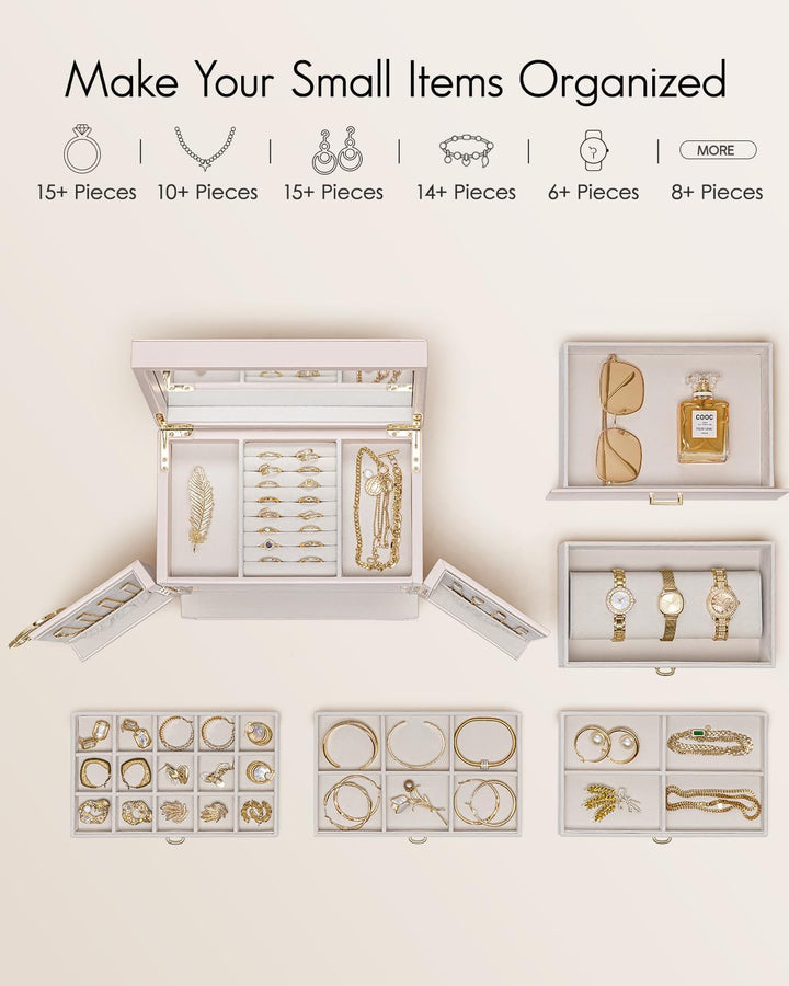 Vlando Schmuckaufbewahrung Gross, Schmuckschatulle Schmuck Organizers Gross XXL, Schmuckkästchen mit