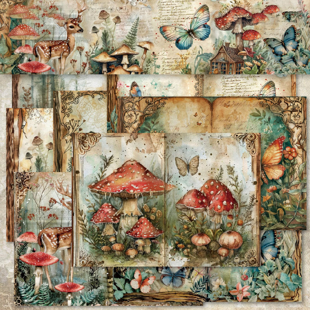Scrapbook Papier Wald Muster Scrapbook Bastelpapier, Vintage Motivpapier mit Waldtiere Schmetterling