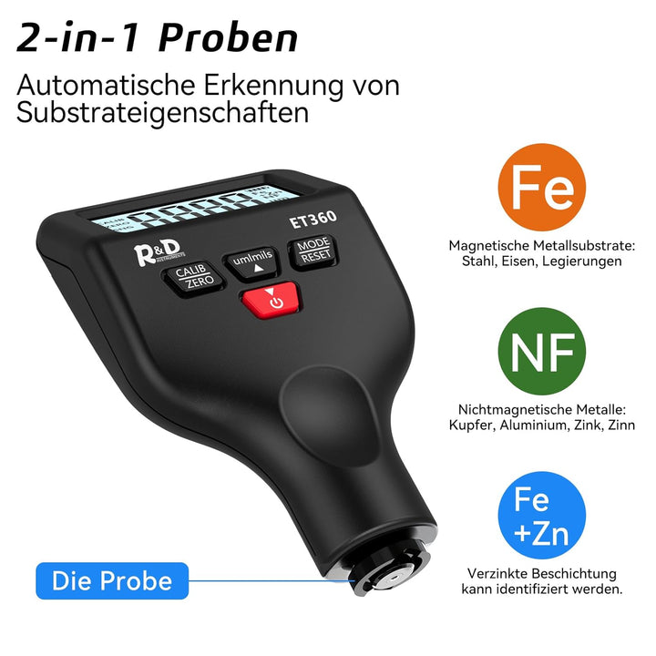 Lackmessgerät Auto RDINSCOS Schichtdickenmessgerät Autolack Lackdickenmessgerät für Auto Car Karosse