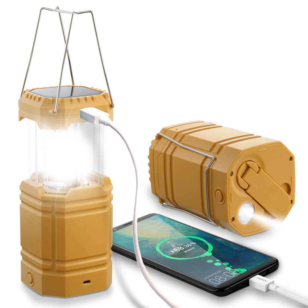 LED Campinglampe Solar, Wasserdicht LED Camping Laterne, Notfallleuchte mit Handkurbel, Eingebaute 3