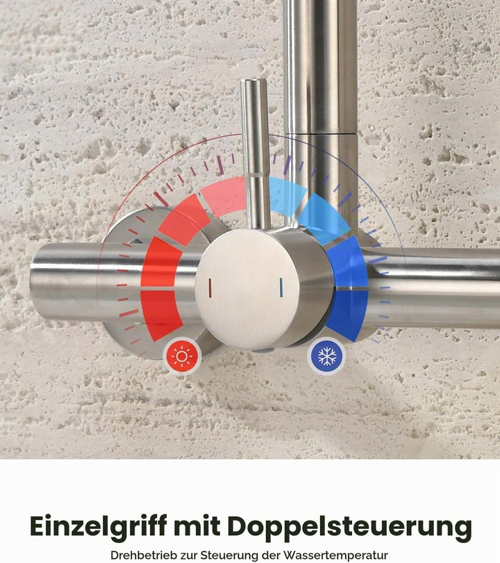 DAYONE Wandmontage Küchenarmatur mit Herunterziehbare Brause, Hochdruck Edelstahl Mischbatterie Arma