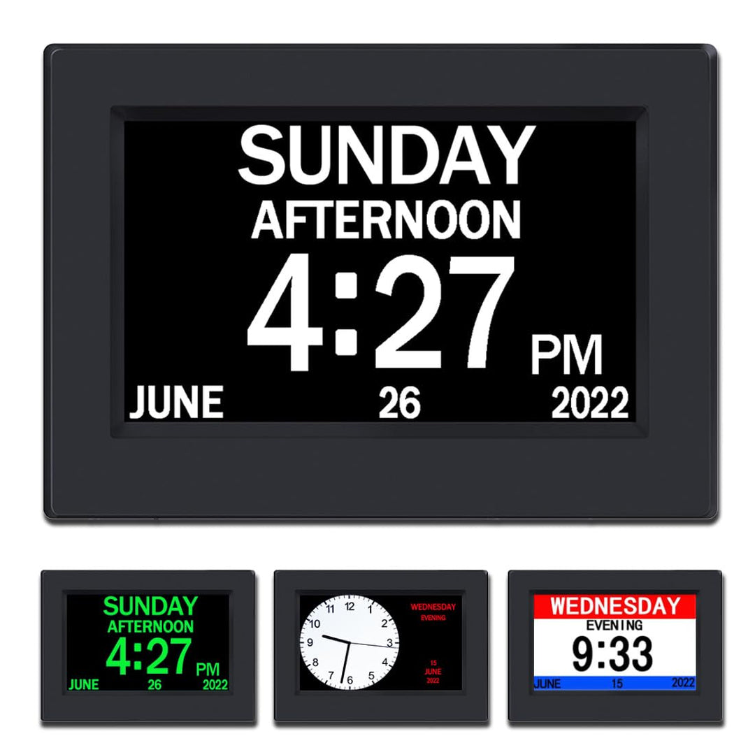 AINFTIME Uhr mit Tag und Datum für ältere Menschen, 3 Farben, extra grosses Display, digitaler Kalen