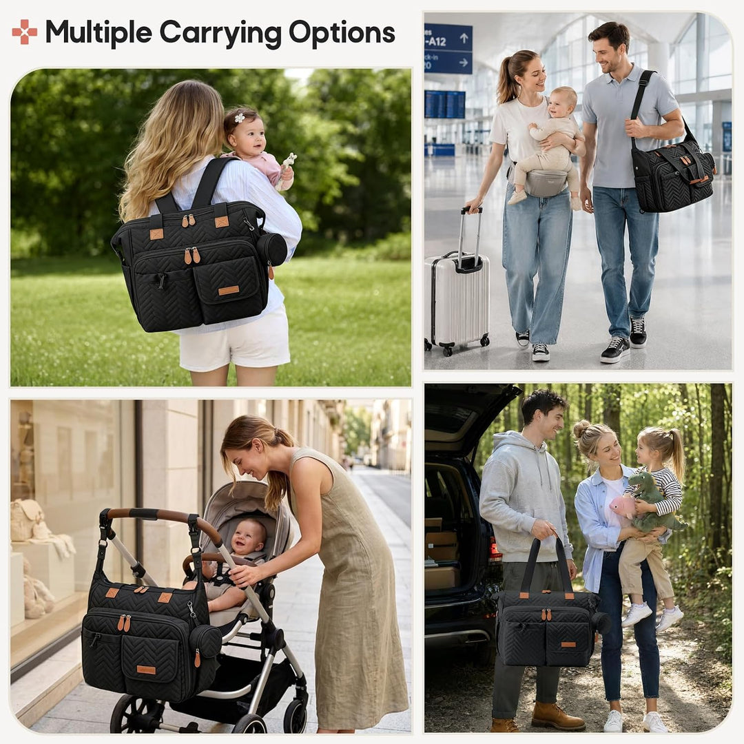 RAINSMORE Baby Wickeltasche Kinderwagen mit Schnullertasche Wickelunterlage | Wickelrucksack Gross B