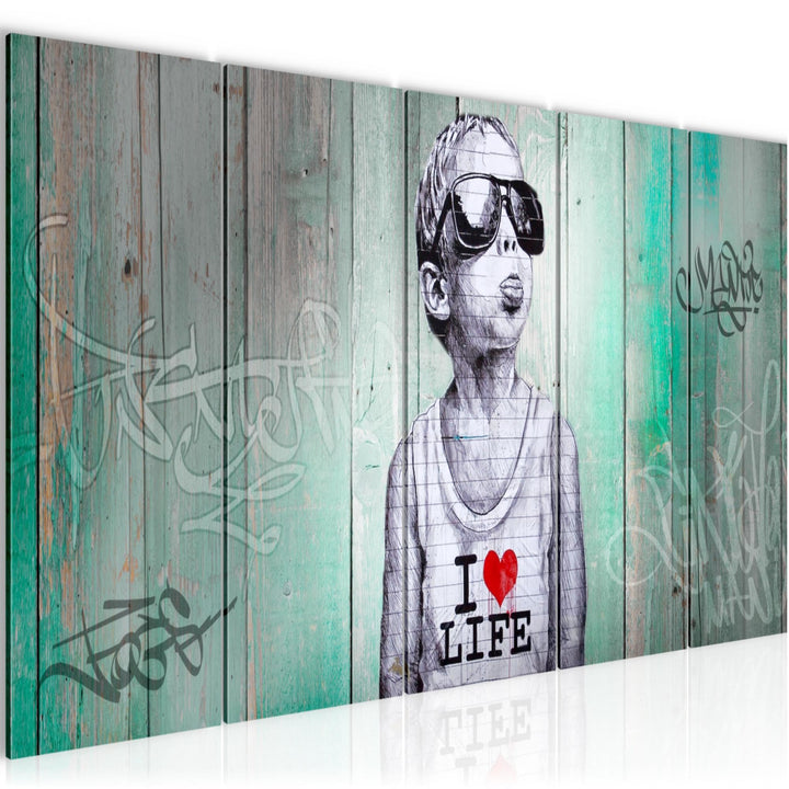 Runa Art Bild Junge Graffiti Wandbilder auf Vlies Leinwand 5 Teilig Wanddekoration Loft Wohnzimmer 0