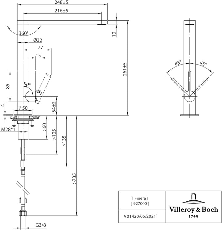 Villeroy & Boch Finera | Hochdruck | Einhand-Küchenarmatur | Anthracite | 92700005 Standard Anthraci