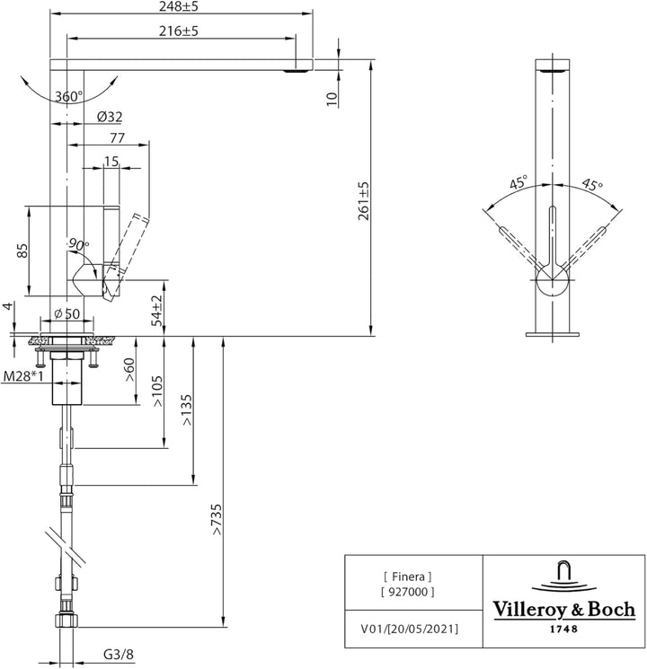 Villeroy &amp; Boch Finera Küchenarmatur, Hochdruck, Wasserhahn Küche mit Keramikkartusche und 360° Schw