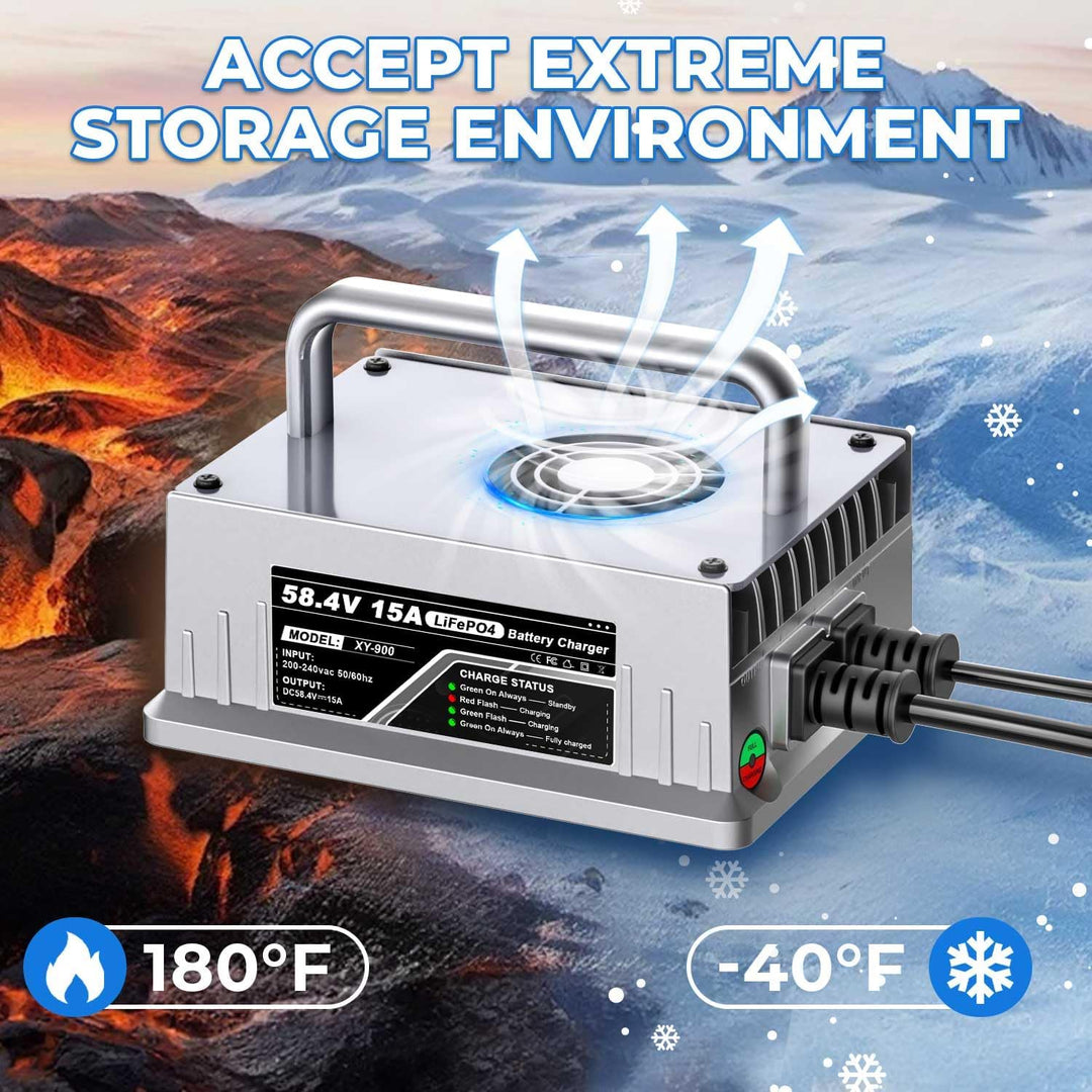 58,4V 15A LiFePO4 Ladegerät für 48V (51,2V) Lithium Eisenphosphat Batterieladegerät Schnellladung sc