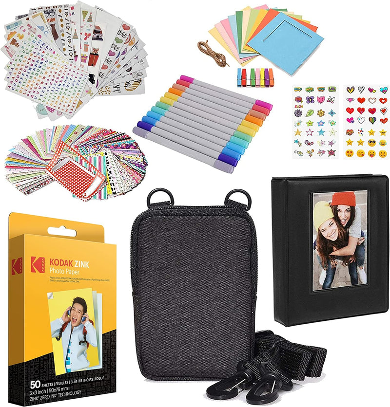 Kodak Premium Zink Fotopapier, 5,1 x 7,6 cm, Zubehör-Set mit Fotoalbum, Etui, Aufklebern, Markern 50